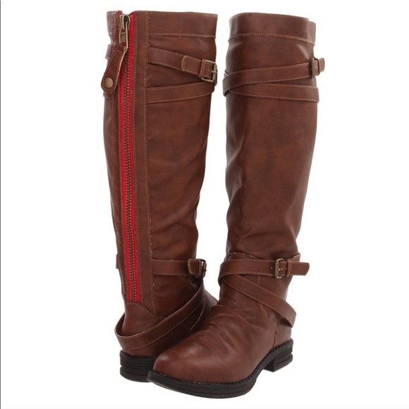 Madden Girl Shoes - Steve Madden Girl Zerge Boots Brown Gold Red Zip